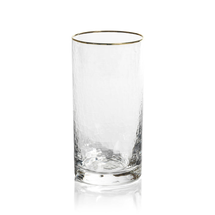 Negroni Hammered Highball Glass - Clear with Gold Rim Set of 4