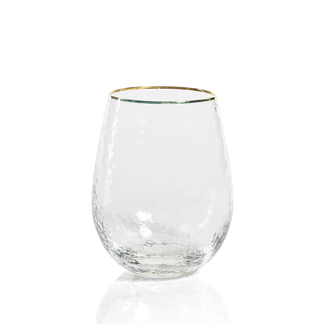 Negroni Hammered Stemless All-Purpose Glass - Clear with Gold Rim Set of 4