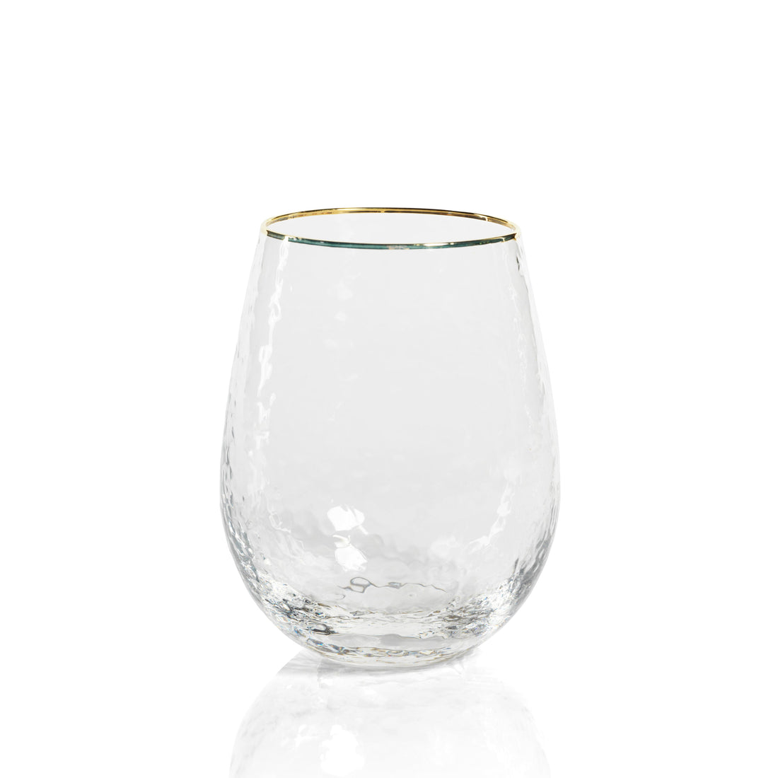 Negroni Hammered Stemless All-Purpose Glass - Clear with Gold Rim Set of 4