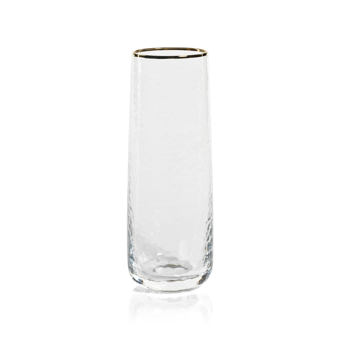 Negroni Hammered Stemless Flute - Clear with Gold Rim Set Of 4