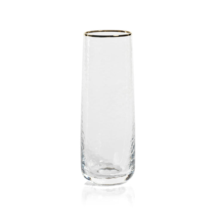 Negroni Hammered Stemless Flute - Clear with Gold Rim Set Of 4