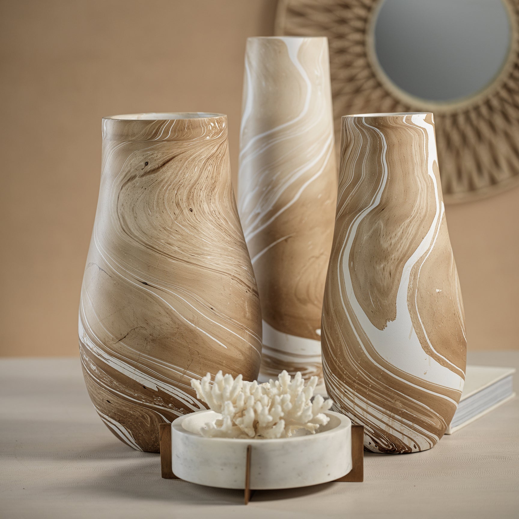 Natural Latte Mango Wood Marbleized Vase - Tall