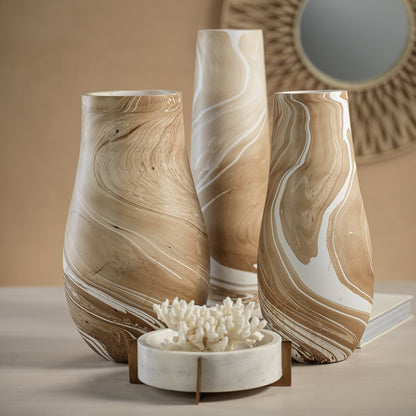 Natural Latte Mango Wood Marbleized Vase - Tall