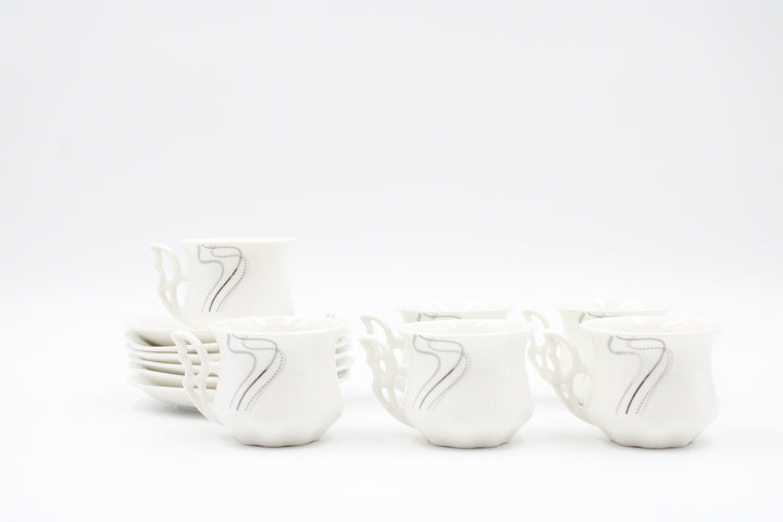 White W\silv Effect Coffee Cup Set Of 6