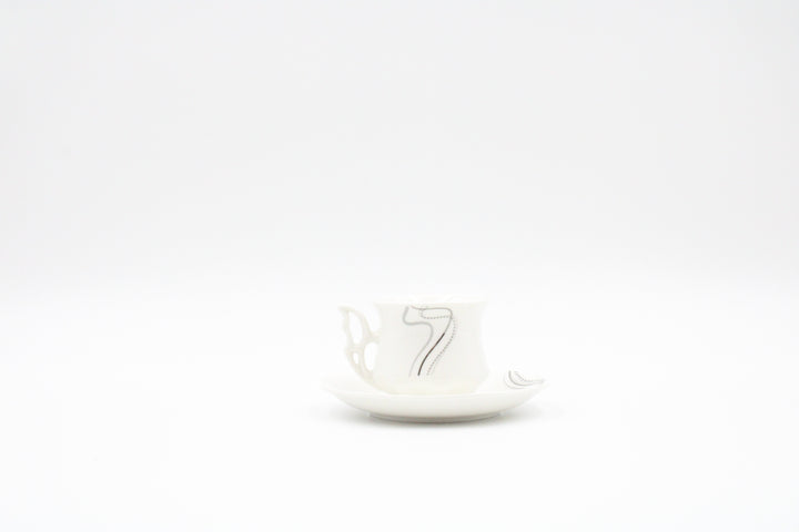 White W\silv Effect Coffee Cup Set Of 6