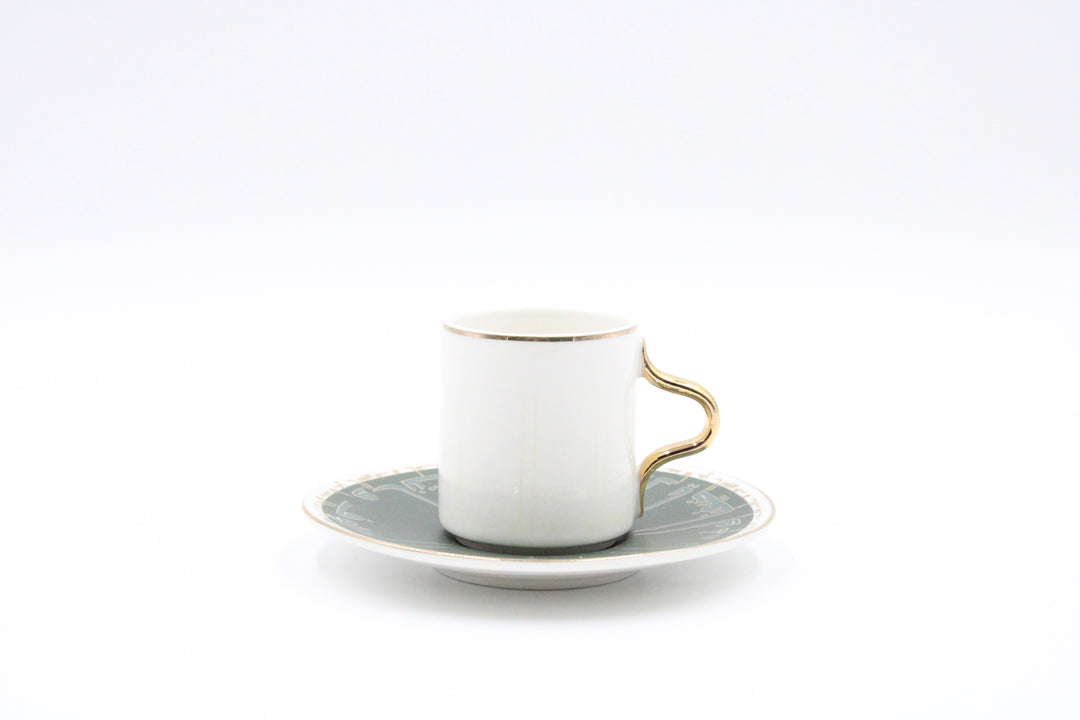 White Gold Handle Coffee Cup Set Of 6 Green