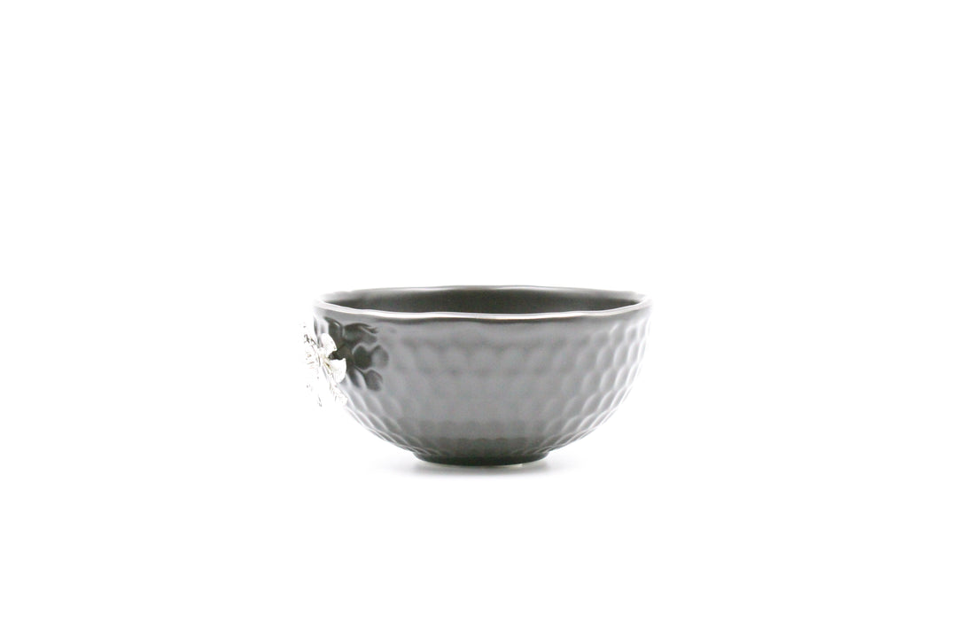 Black-Pebble Porcelain 6in Serving Bowl-Silver