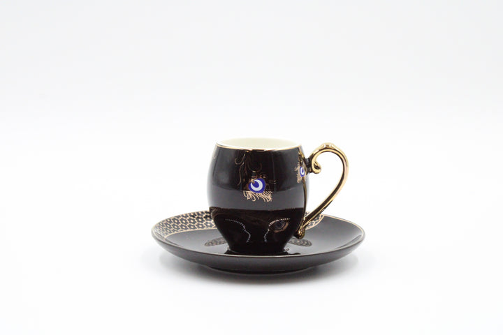 Black & Gold Evil Eye Espresso Cup & Saucer Set