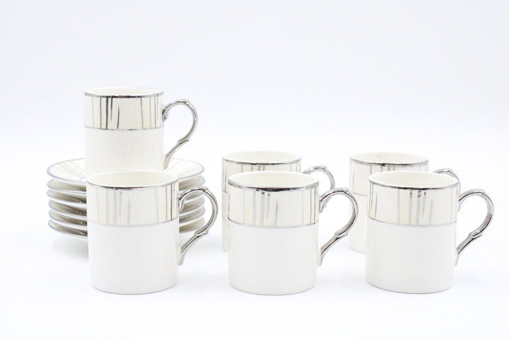 White & Silver Lines Coffee Cup Set Of 6