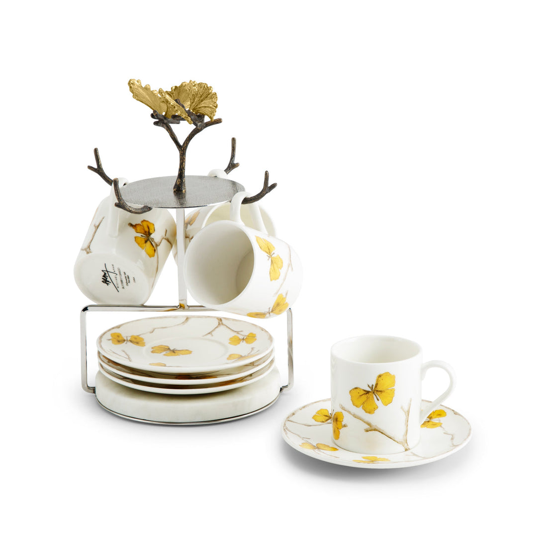 Butterfly Ginkgo Gold Demitasse - Set w/ Stand