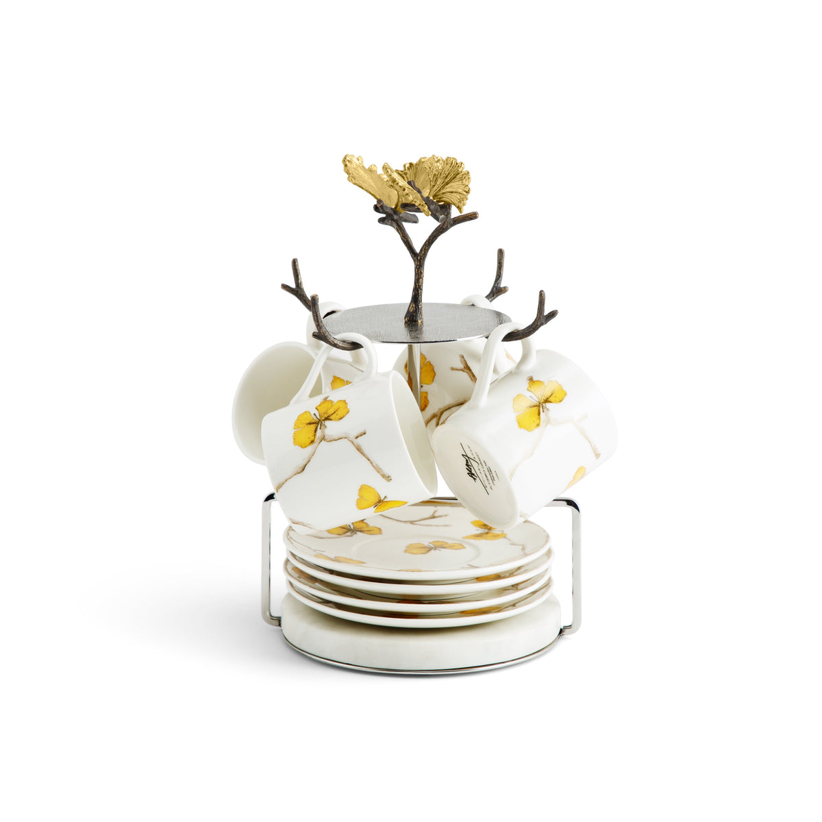 Butterfly Ginkgo Gold Demitasse - Set w/ Stand