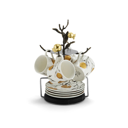 Pomegranate Demitasse Set w/ Stand